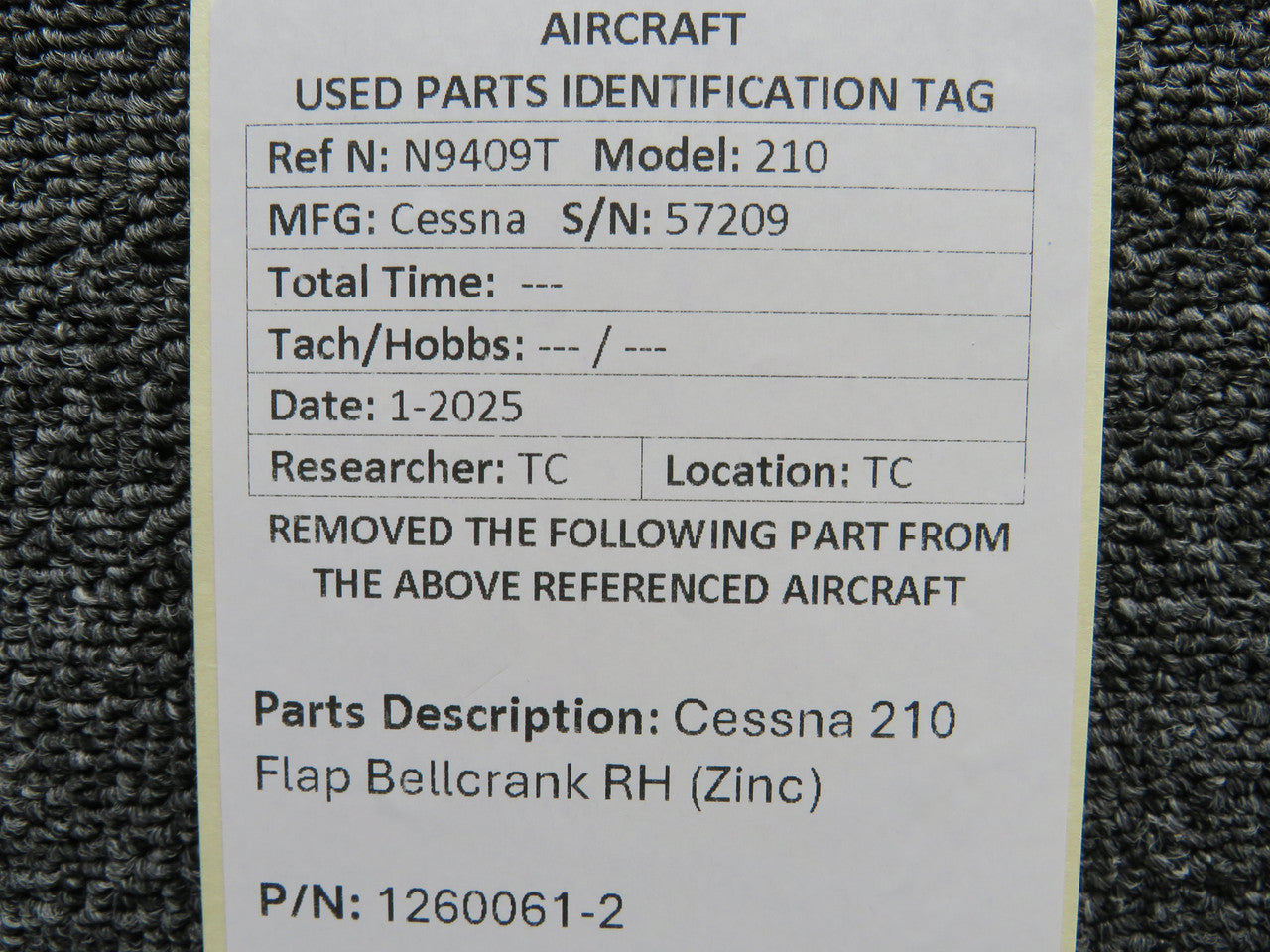 1260061-2 Cessna 210 Flap Bellcrank RH (Zinc) – BAS Part Sales