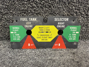 2570069-1 (Alt: 2505004-1) Cessna T303 Fuel Selector Placard