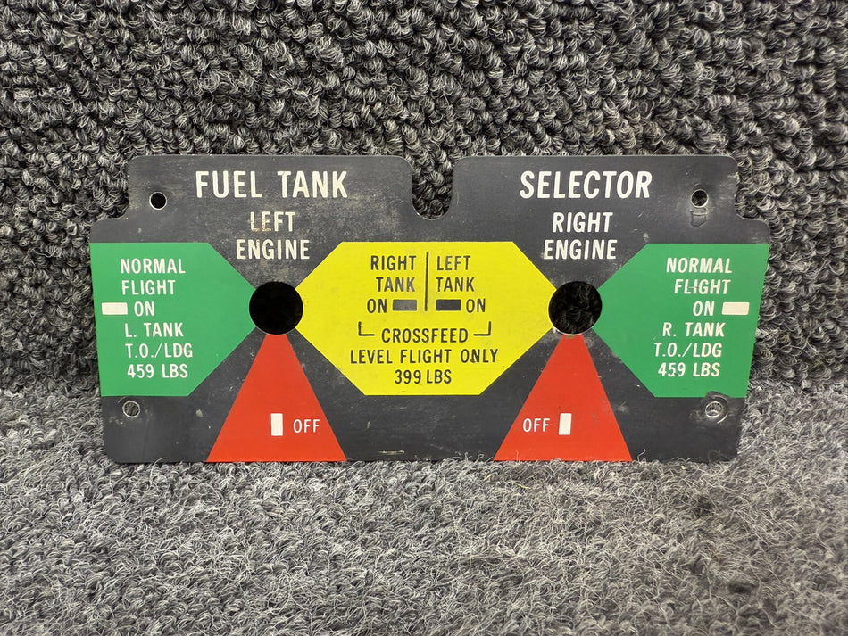 2570069-1 (Alt: 2505004-1) Cessna T303 Fuel Selector Placard