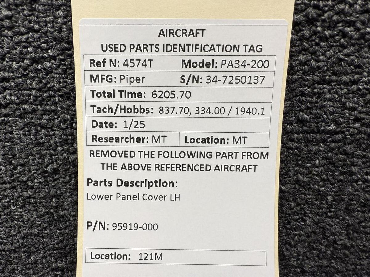 Piper Aircraft Parts 95919-000 Piper PA34-200 Lower Panel Cover LH