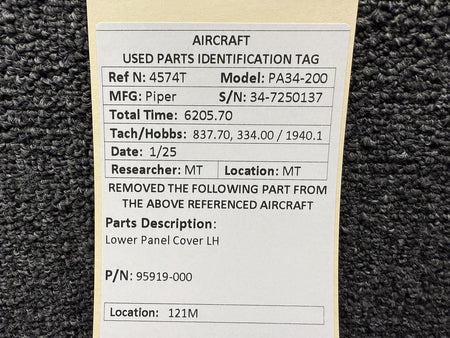 Piper Aircraft Parts 95919-000 Piper PA34-200 Lower Panel Cover LH