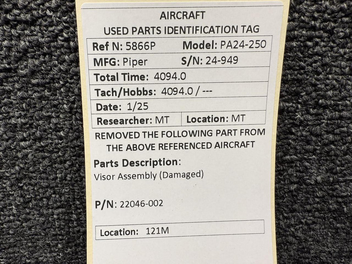 Piper Aircraft Parts 22046-002 Piper PA24-250 Visor Assembly (Damaged)