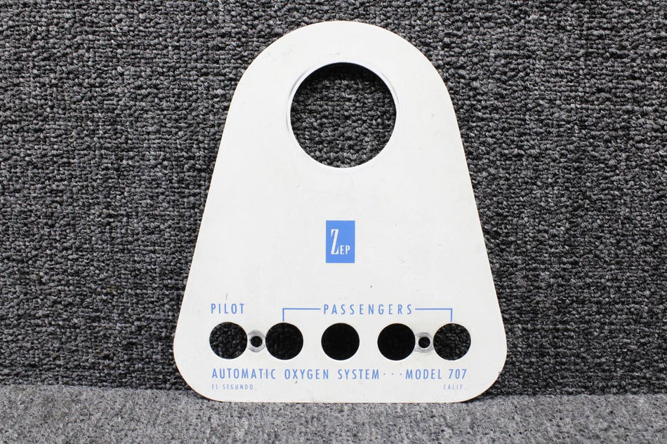 Zep Aero Piper PA23-250 Zep Oxygen Gauge Placard