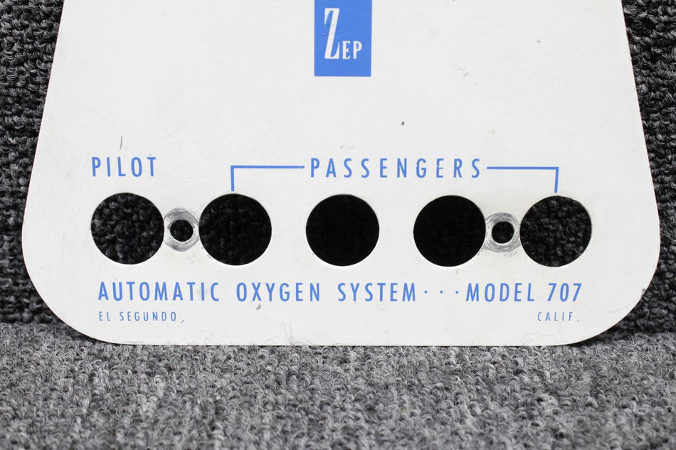 Zep Aero Piper PA23-250 Zep Oxygen Gauge Placard