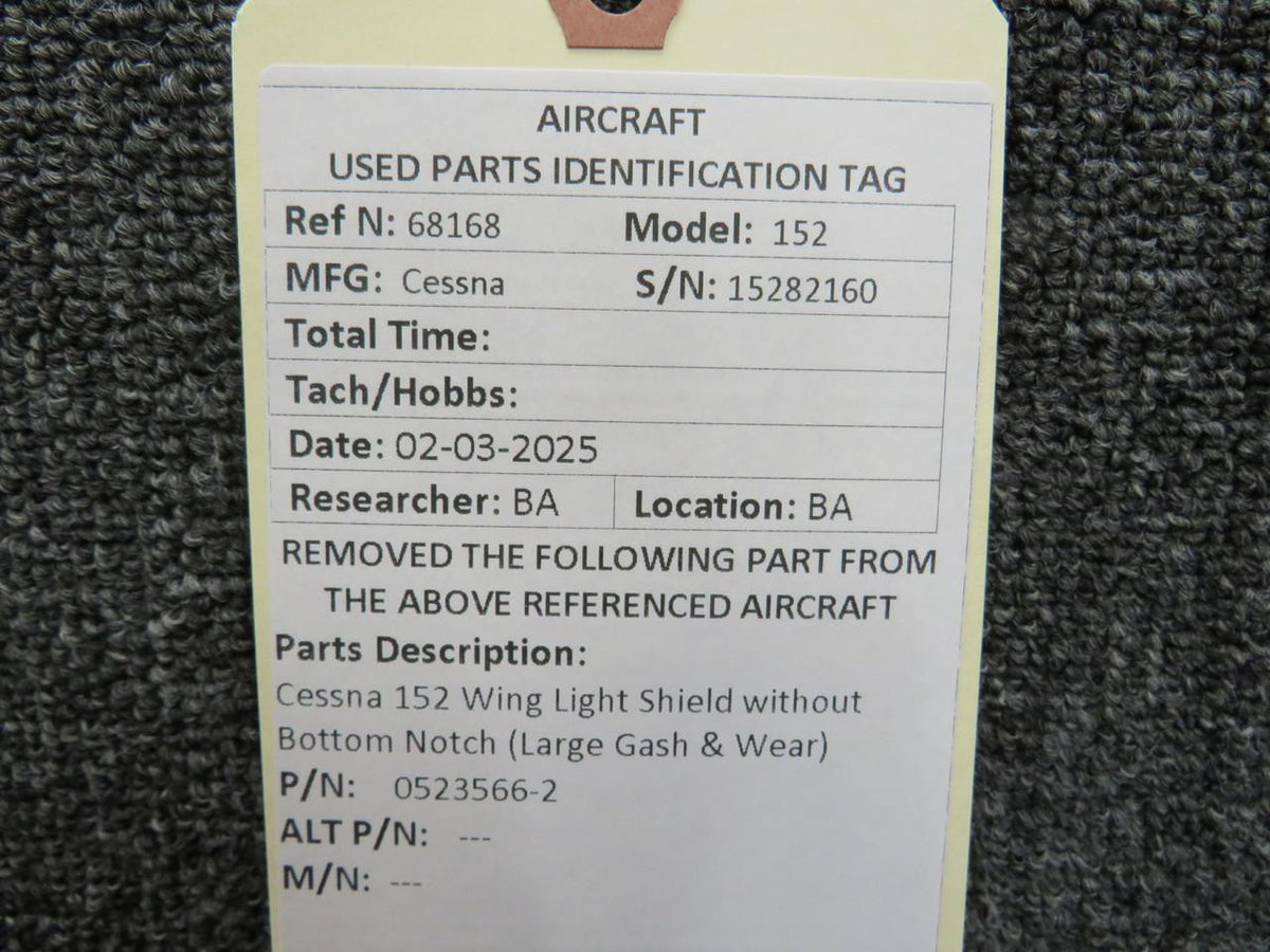 Cessna Aircraft Parts 0523566-2 Cessna 152 Wing Light Shield without Bottom Notch (Large Gash & Wear)