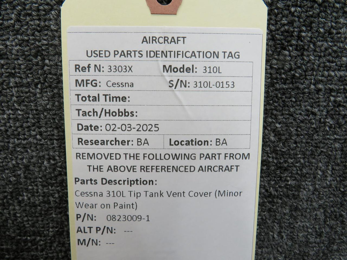 Cessna Aircraft Parts 0823009-1 Cessna 310L Tip Tank Vent Cover (Minor Wear on Paint)