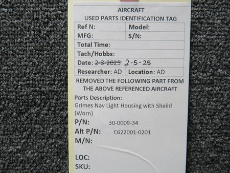 Grimes 30-0009-34 (Alt: C622001-0201) Grimes Nav Light Housing with Shield (Worn)
