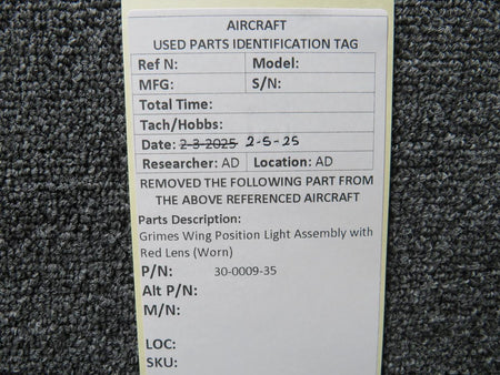 Grimes 30-0009-35 Grimes Wing Position Light Assembly with Red Lens (Worn)