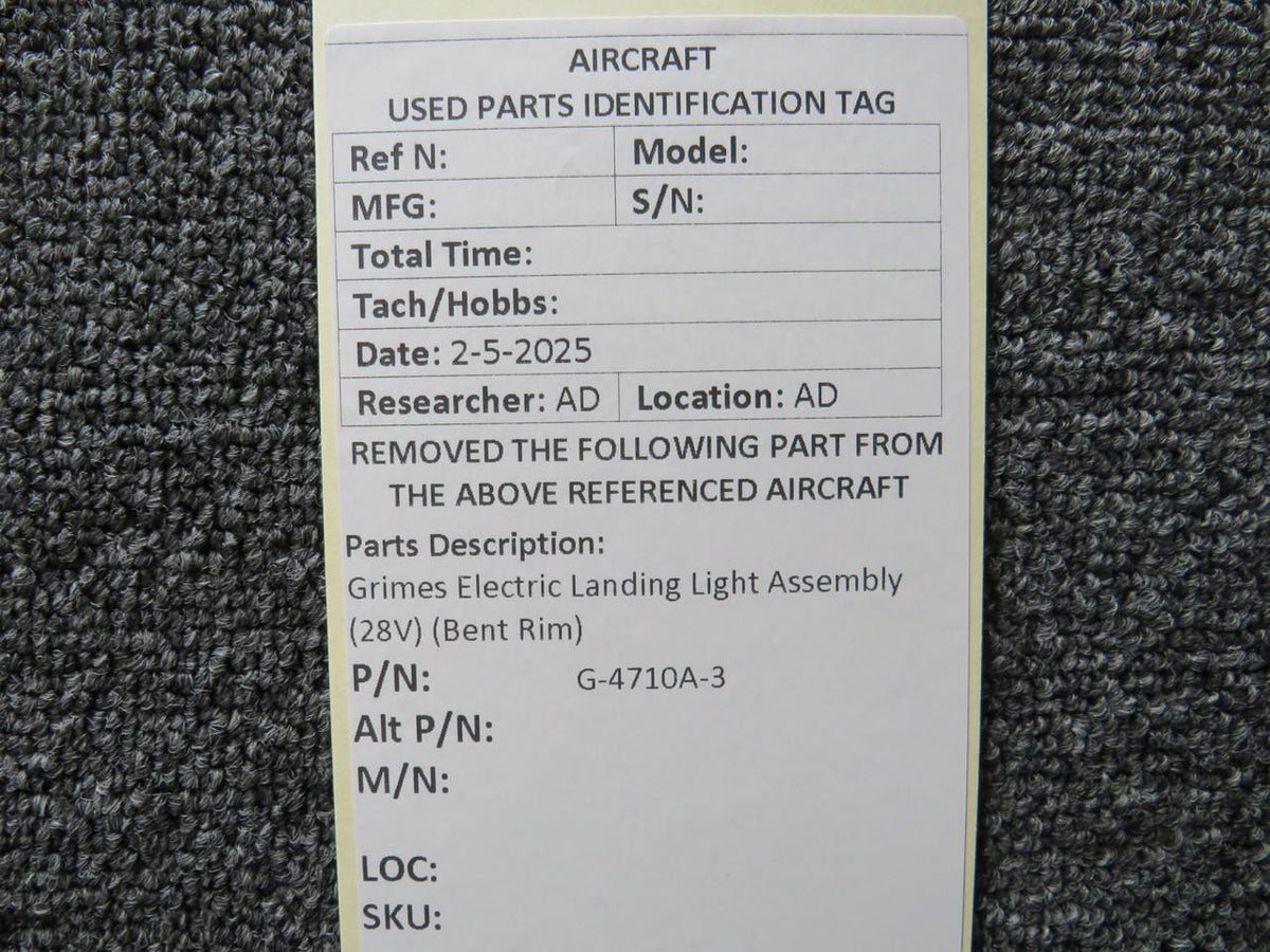 Grimes G-4710A-3 Grimes Electric Landing Light Assembly (28V) (Bent Rim)