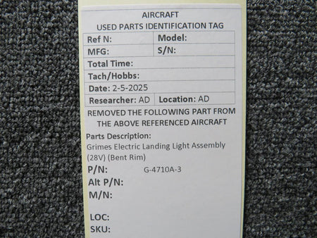 Grimes G-4710A-3 Grimes Electric Landing Light Assembly (28V) (Bent Rim)