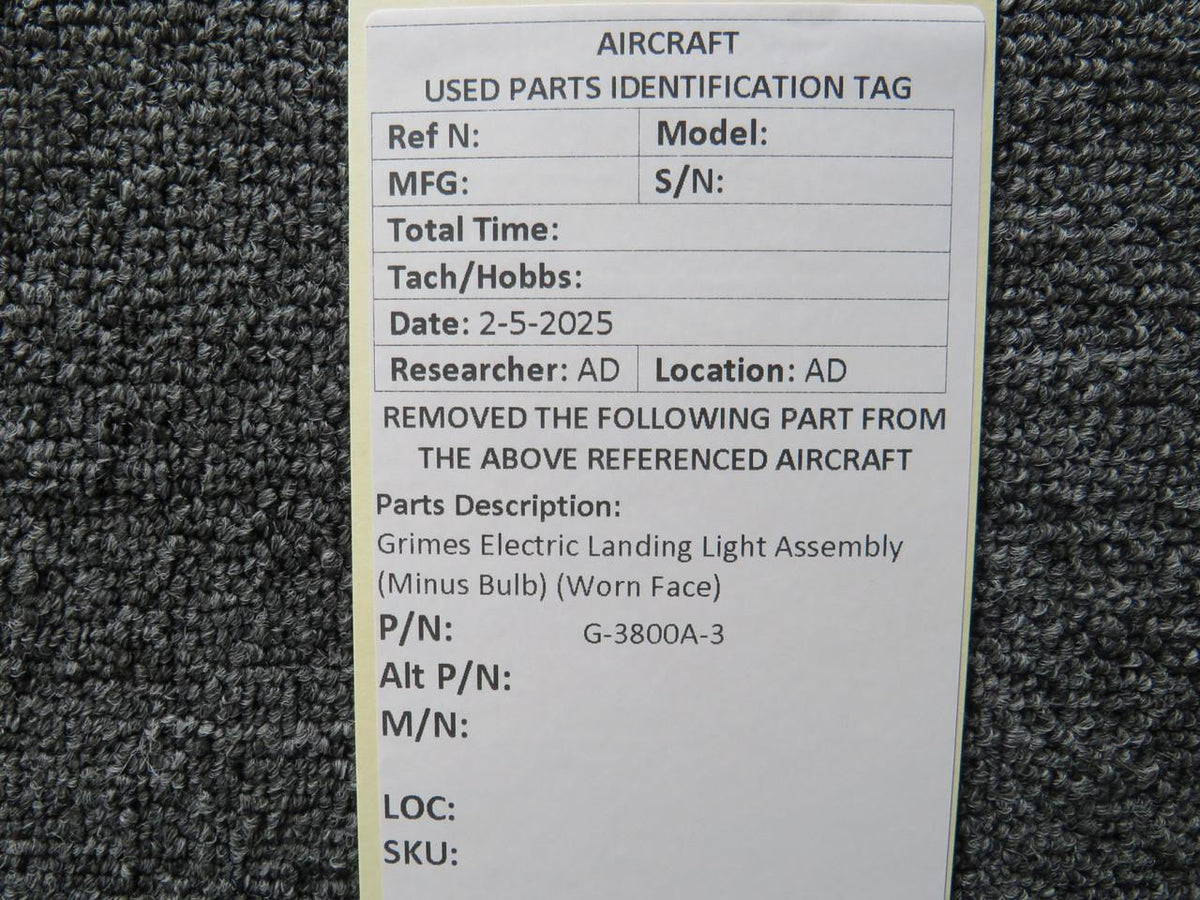 Grimes G-3800A-3 Grimes Electric Landing Light Assembly (Minus Bulb) (Worn Face)