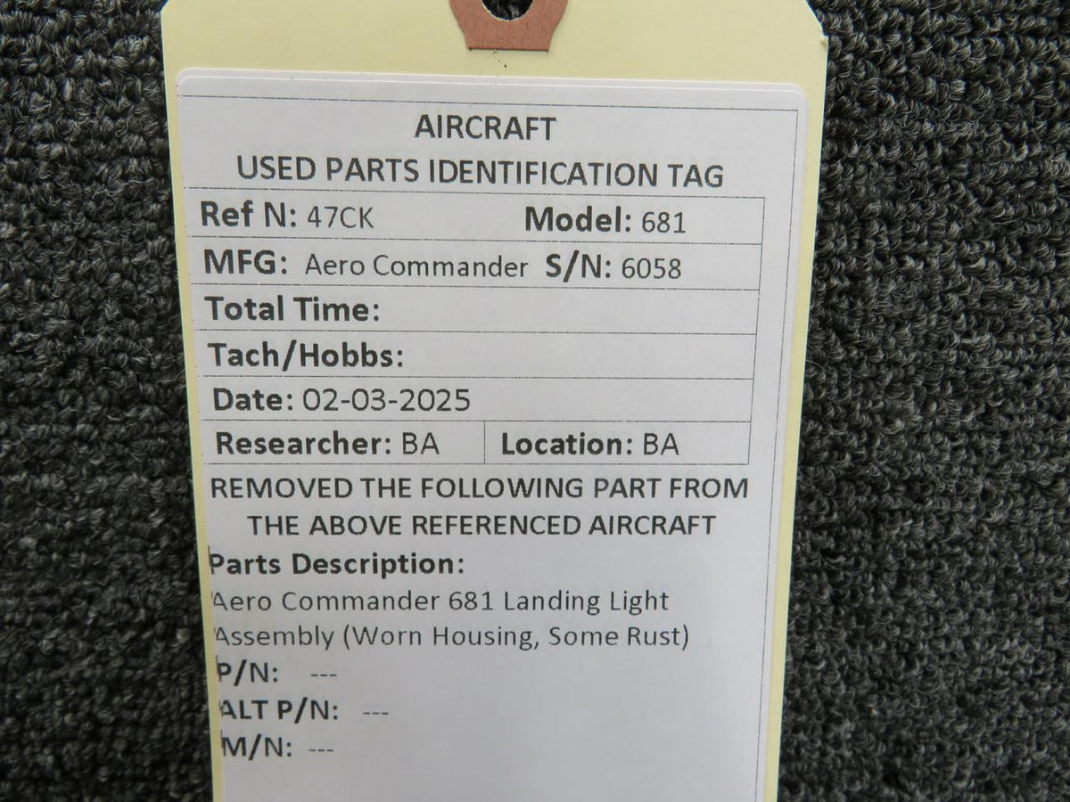 Aero Commander 681 Landing Light Assembly (Worn Housing, Some Rust)