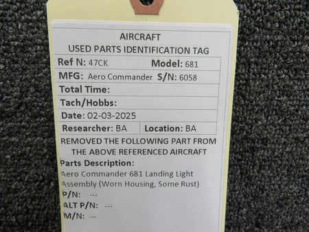 Aero Commander 681 Landing Light Assembly (Worn Housing, Some Rust)