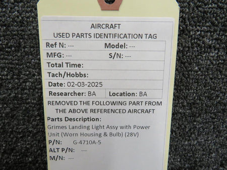 Grimes G-4710A-5 Grimes Landing Light Assy with Power Unit (Worn Housing & Bulb) (28V)