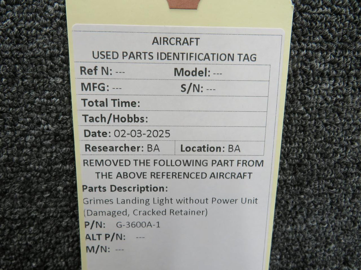 Grimes G-3600A-1 Grimes Landing Light without Power Unit (Damaged, Cracked Retainer)