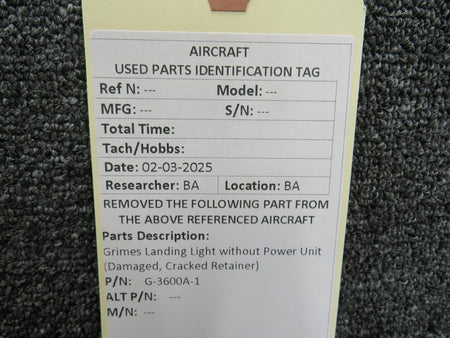 Grimes G-3600A-1 Grimes Landing Light without Power Unit (Damaged, Cracked Retainer)