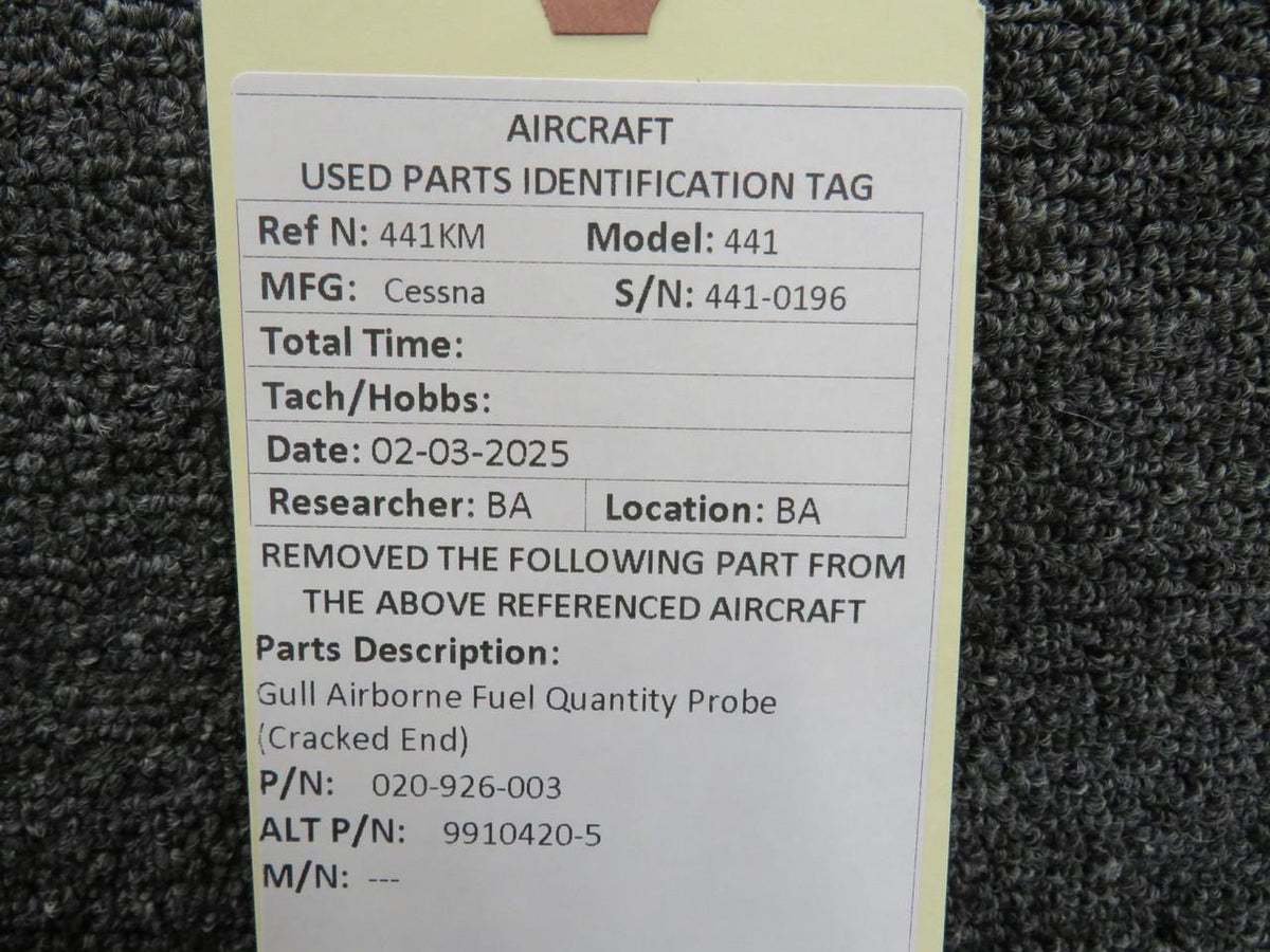 Gull Airborne 020-926-003 (Alt: 9910420-5) Gull Airborne Fuel Quantity Probe (Cracked End)