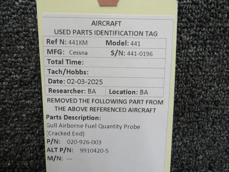 Gull Airborne 020-926-003 (Alt: 9910420-5) Gull Airborne Fuel Quantity Probe (Cracked End)