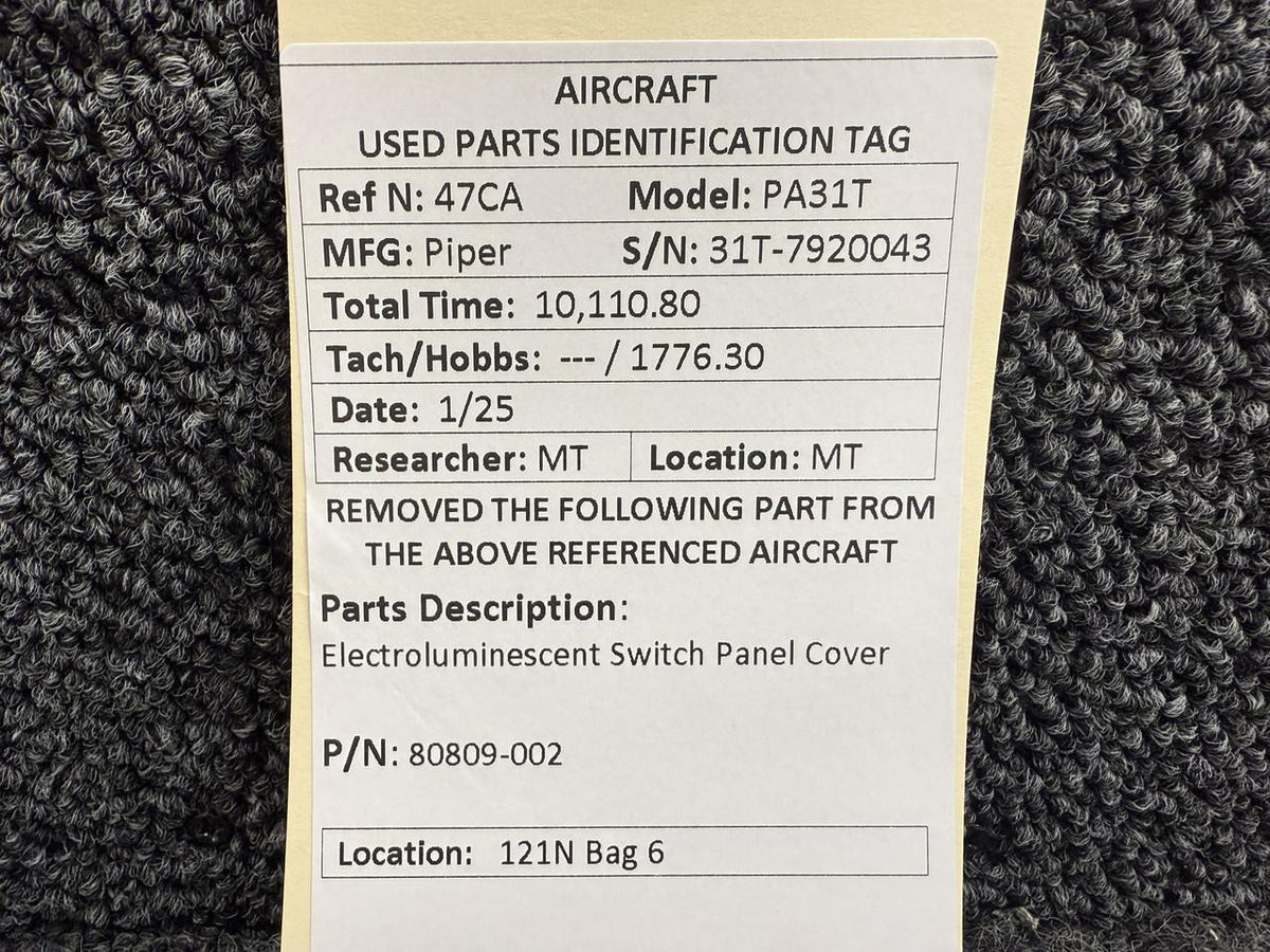 Piper Aircraft Parts 80809-002 Piper PA-31T Electroluminescent Switch Panel Cover