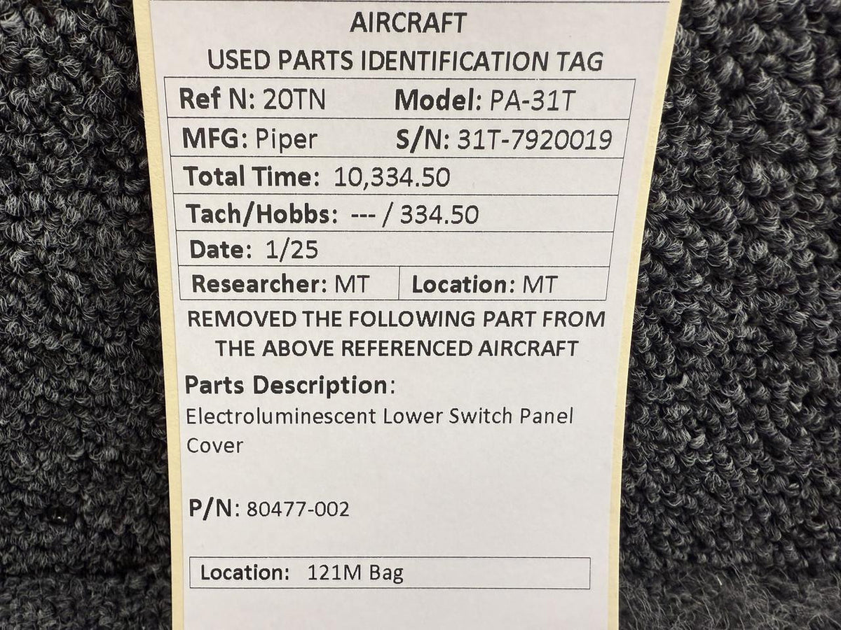 Piper Aircraft Parts 80477-002 Piper PA-31T Electroluminescent Lower Switch Panel Cover
