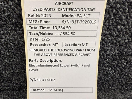 Piper Aircraft Parts 80477-002 Piper PA-31T Electroluminescent Lower Switch Panel Cover