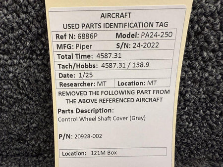 Piper Aircraft Parts 20928-002 Piper PA24-250 Control Wheel Shaft Cover (Gray)