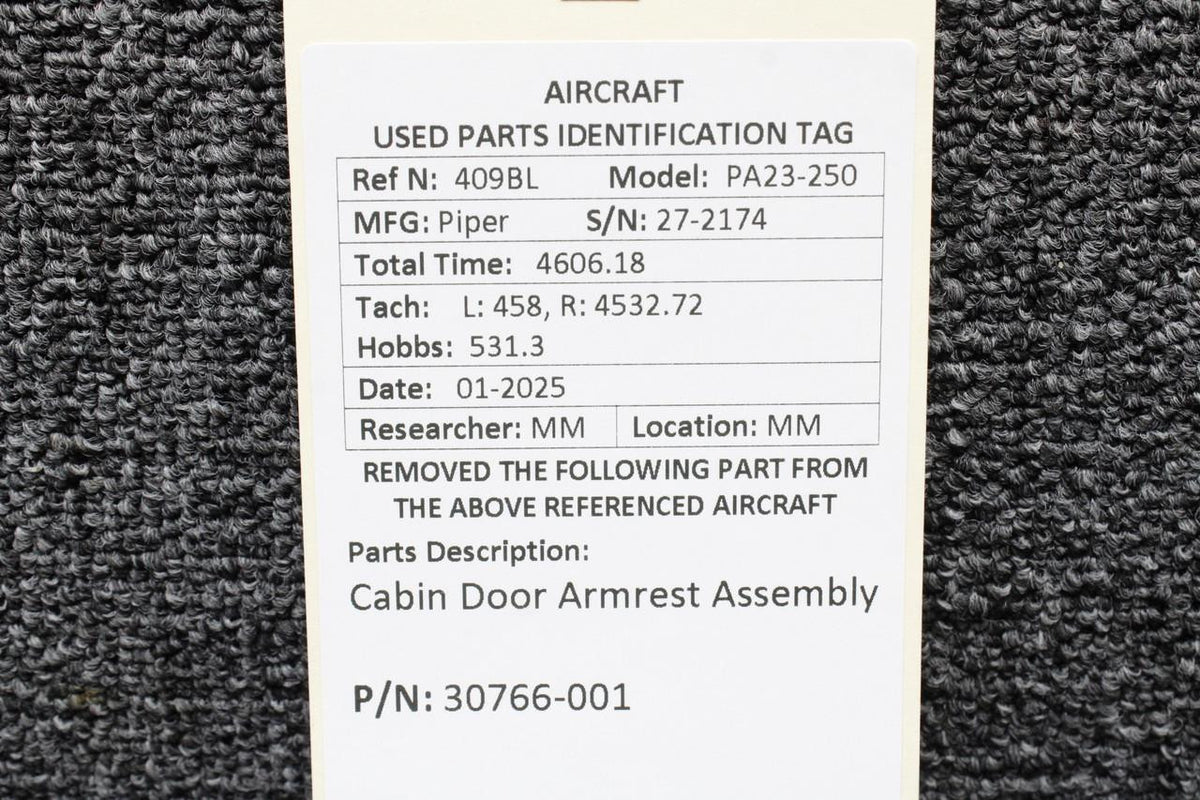 Piper Aircraft Parts 30766-001 Piper PA23-250 Cabin Door Armrest Assembly