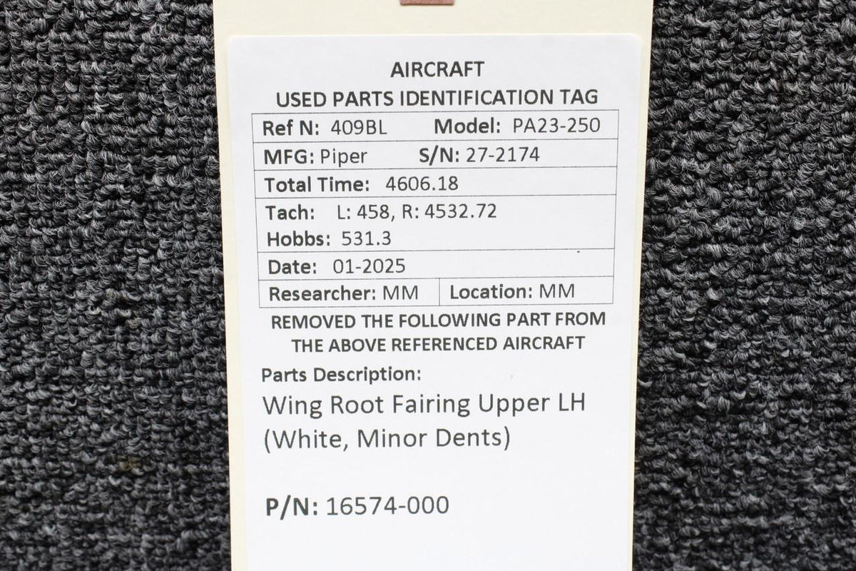 Piper Aircraft Parts 16574-000 Piper PA23-250 Wing Root Fairing Upper LH (White, Minor Dents)