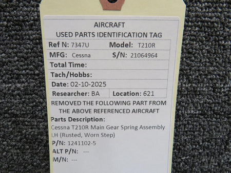 Cessna Aircraft Parts 1241102-5 Cessna T210R Main Gear Spring Assembly LH (Rusted, Worn Step)