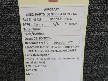 Cessna Aircraft Parts 1241102-4 Cessna P210N Main Gear Spring Assembly RH (Slight Rust)