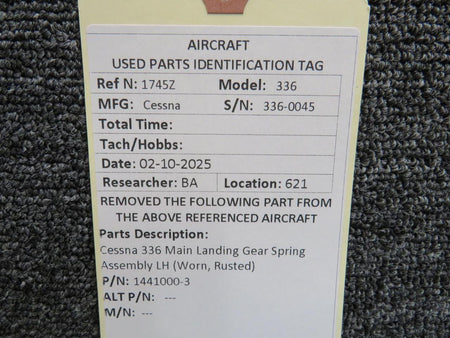 Cessna Aircraft Parts 1441000-3 Cessna 336 Main Landing Gear Spring Assembly LH (Worn, Rusted)