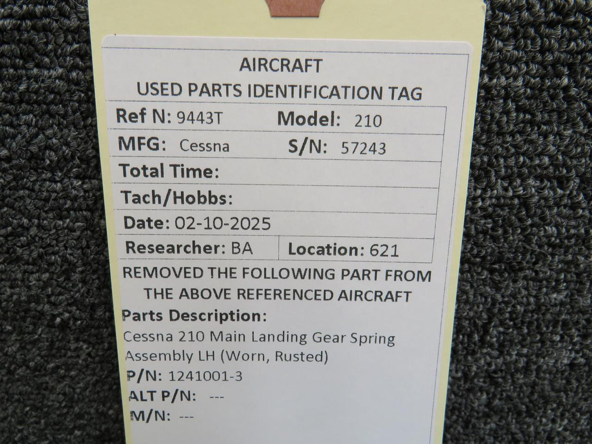 Cessna Aircraft Parts 1241001-3 Cessna 210 Main Landing Gear Spring Assembly LH (Worn, Rusted)