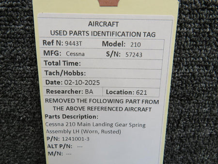 Cessna Aircraft Parts 1241001-3 Cessna 210 Main Landing Gear Spring Assembly LH (Worn, Rusted)