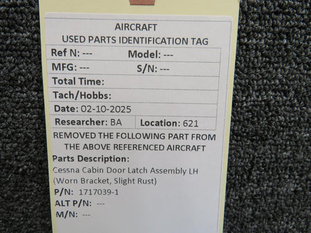 Cessna Aircraft Parts 1717039-1 Cessna Cabin Door Latch Assembly LH (Worn Bracket, Slight Rust)
