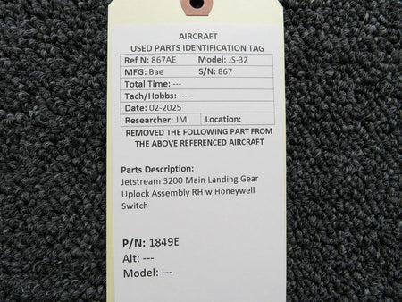Jetstream 1849E Jetstream 3200 Main Landing Gear Uplock Assembly RH with Honeywell Switch