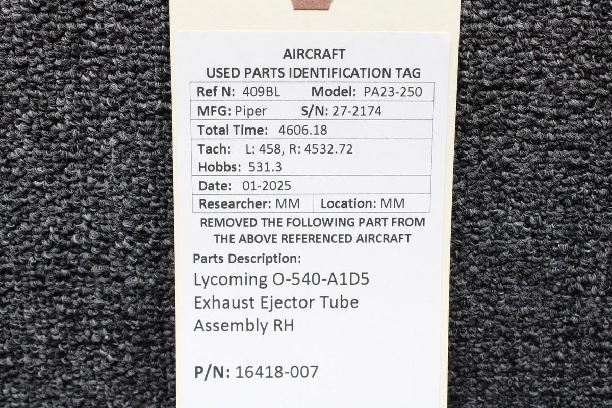 Lycoming Aircraft Engines & Parts 16418-007 Lycoming O-540-A1D5 Exhaust Ejector Tube Assembly RH