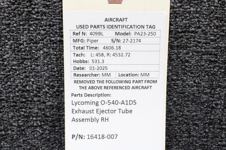 Lycoming Aircraft Engines & Parts 16418-007 Lycoming O-540-A1D5 Exhaust Ejector Tube Assembly RH