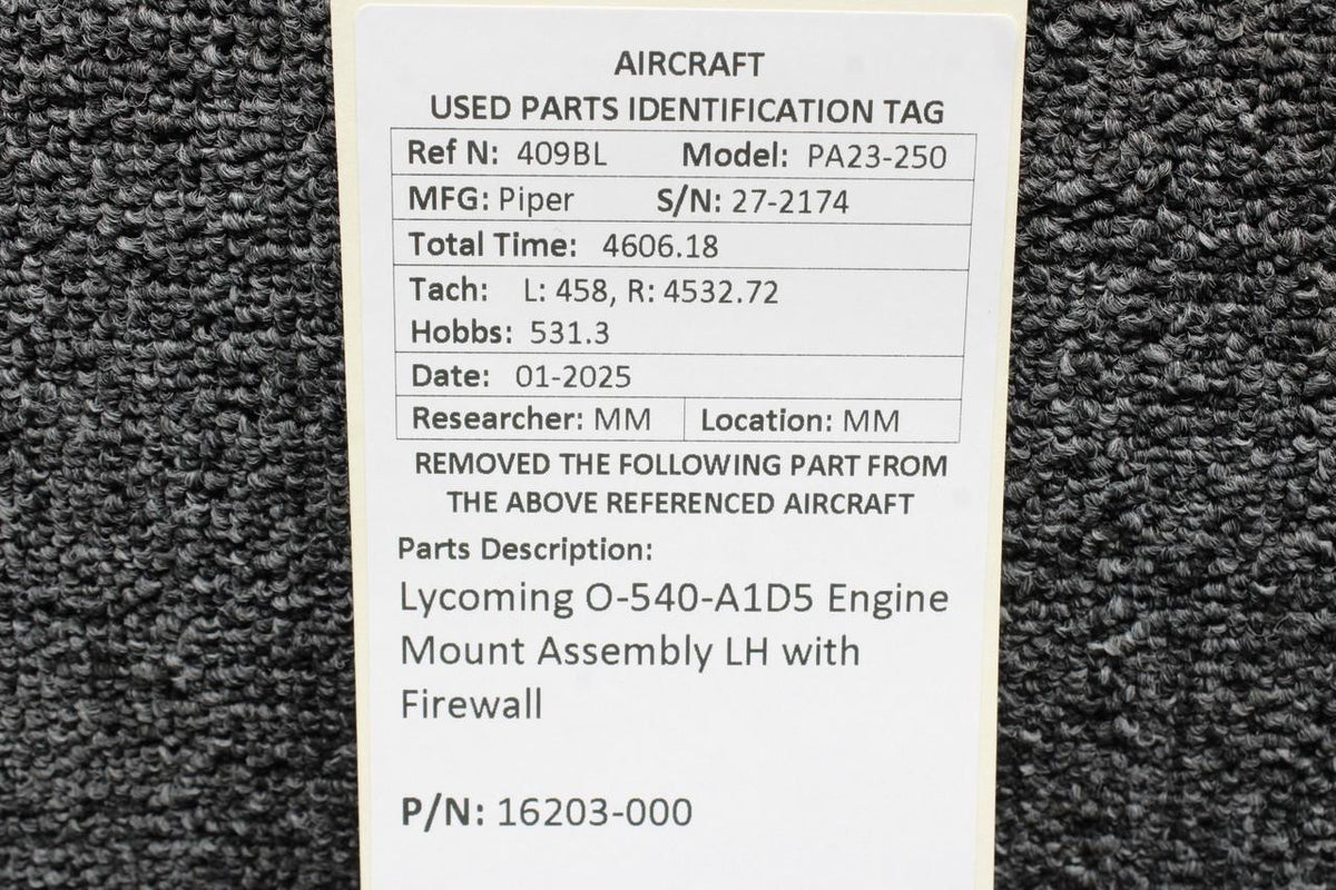 Lycoming Aircraft Engines & Parts 16203-000 Lycoming O-540-A1D5 Engine Mount Assembly LH with Firewall
