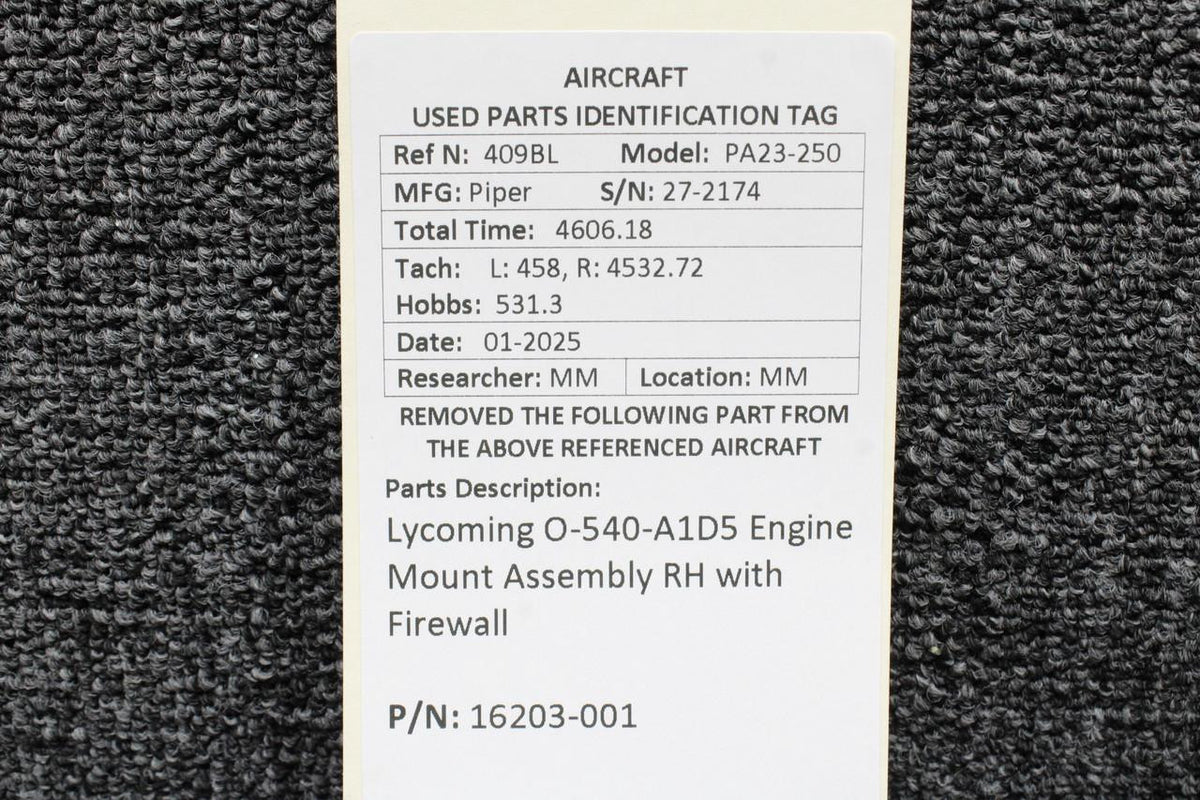 Lycoming Aircraft Engines & Parts 16203-001 Lycoming O-540-A1D5 Engine Mount Assembly RH with Firewall