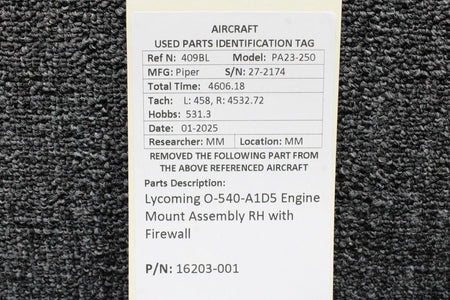 Lycoming Aircraft Engines & Parts 16203-001 Lycoming O-540-A1D5 Engine Mount Assembly RH with Firewall