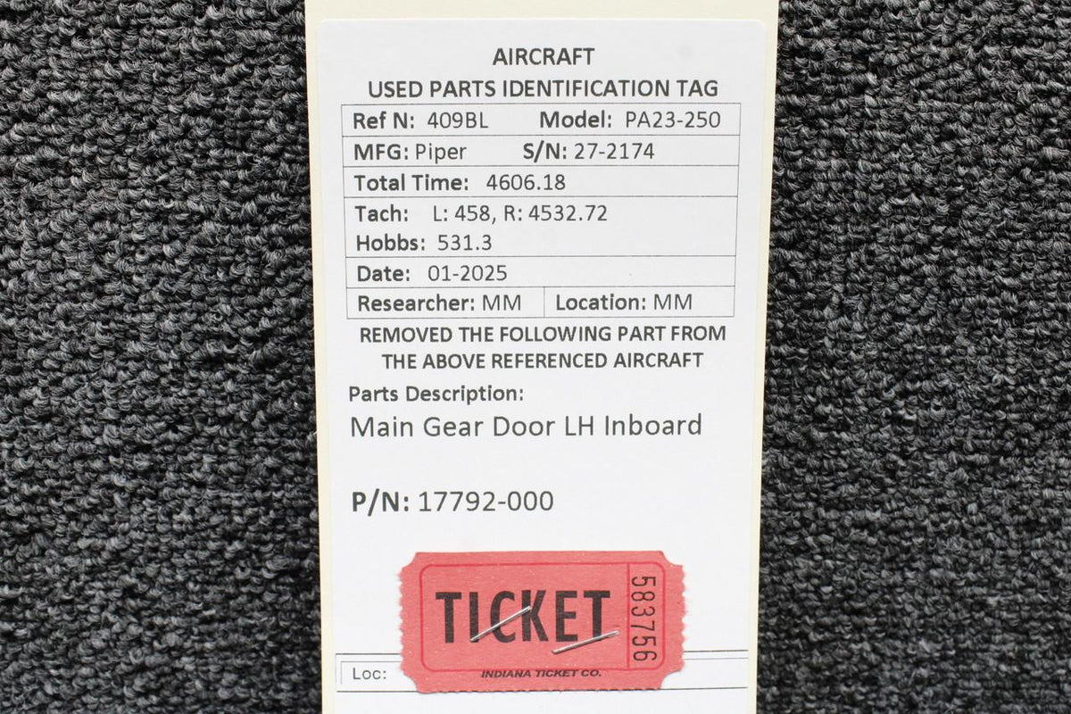 Piper Aircraft Parts 17792-000 Piper PA23-250 Main Gear Door LH Inboard (Cracked)