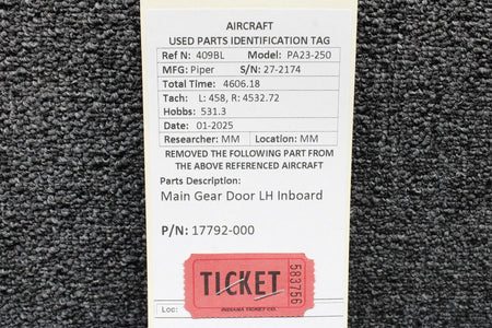 Piper Aircraft Parts 17792-000 Piper PA23-250 Main Gear Door LH Inboard (Cracked)