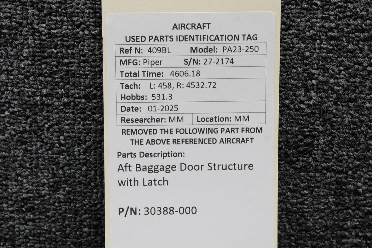 Piper Aircraft Parts 30388-000 Piper PA23-250 Aft Baggage Door Structure with Latch