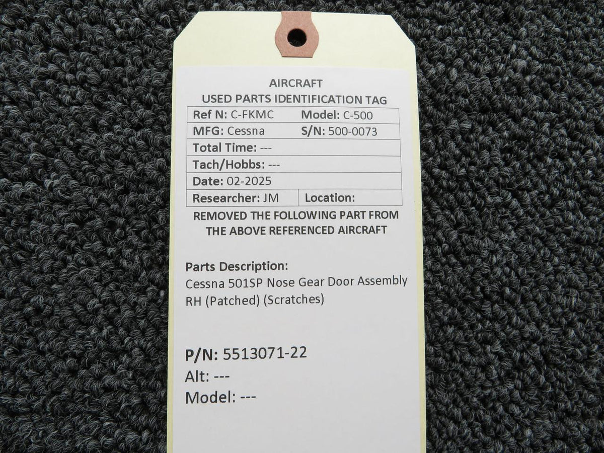 Cessna Aircraft Parts 5513071-22 Cessna 501SP Nose Gear Door Assembly RH (Patched) (Scratches)