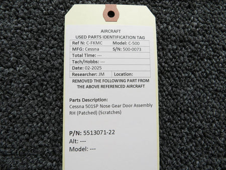 Cessna Aircraft Parts 5513071-22 Cessna 501SP Nose Gear Door Assembly RH (Patched) (Scratches)