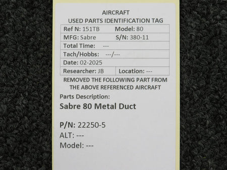 Sabre 22250-5 Sabre 80 Metal Duct