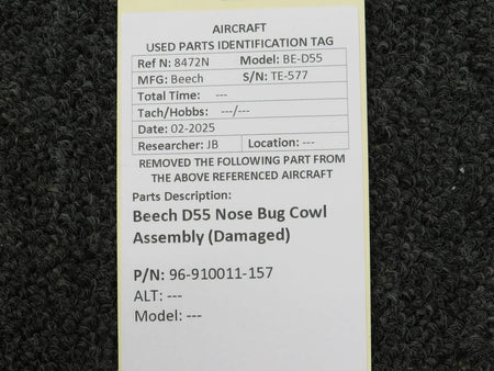 Beechcraft Parts 96-910011-157 Beech D55 Nose Bug Cowl Assembly (Damaged)