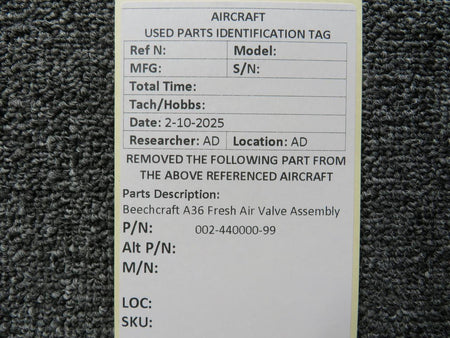 Beechcraft Parts 002-440000-99 Beechcraft A36 Fresh Air Valve Assembly
