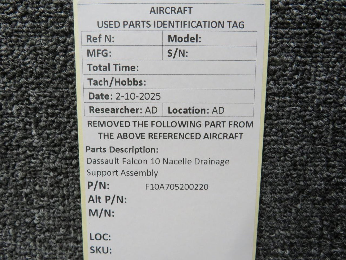 Dassault Falcon F10A705200220 Dassault Falcon 10 Nacelle Drainage Support Assembly