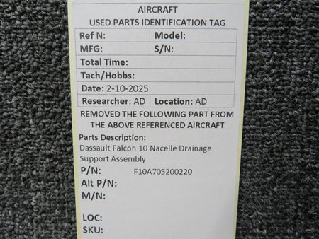 Dassault Falcon F10A705200220 Dassault Falcon 10 Nacelle Drainage Support Assembly